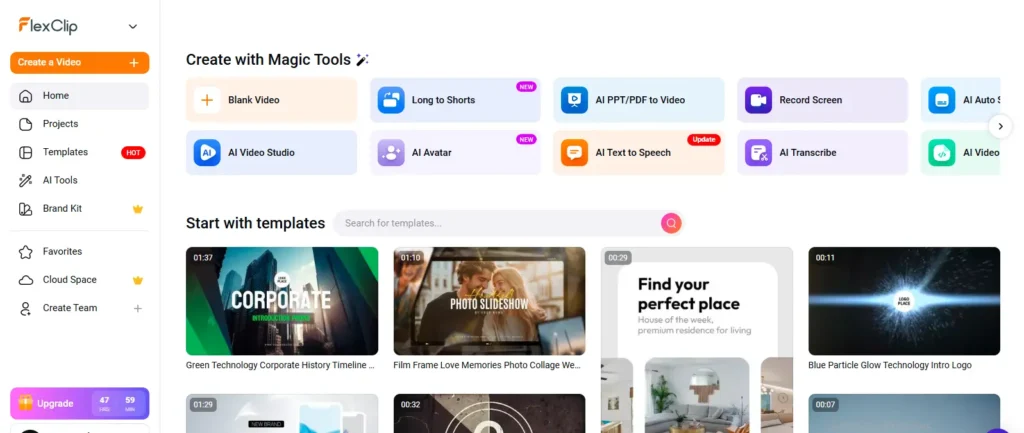 text to video generator flexclip AI